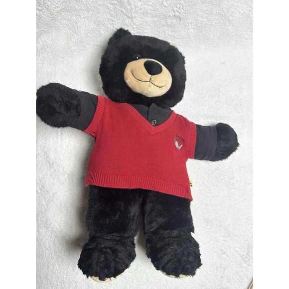 Build-A-Bear Black Teddy Bear in Red golf sweater - Picture 7 of 11